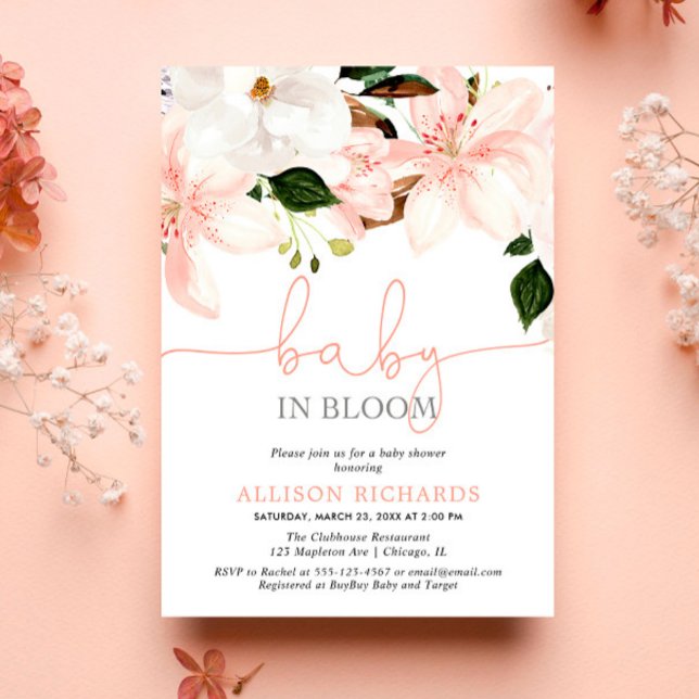 Convites Bebê no chá de fraldas de Lily Flórida Bloom (Criador carregado)