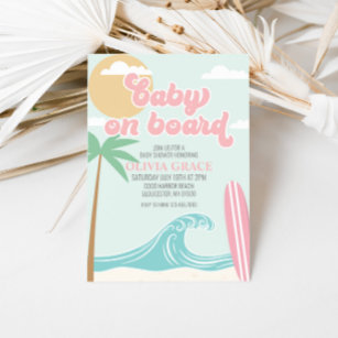 Convites Bebê no Chá de fraldas de praia do Surf rosa-Conse
