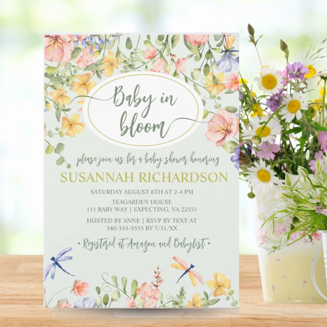 Convites Bebê no Chá de fraldas do Jardim de Flor Selvagem  (Baby in Bloom Wildflower Garden Baby Shower Invitation)