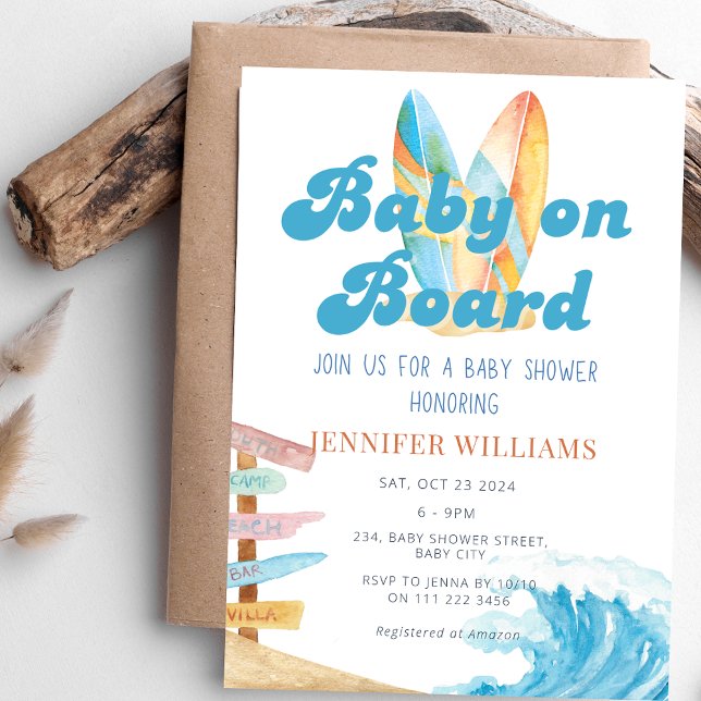 Convites Bebê no Chá de fraldas do oceano Surf Conselho (Baby on Board Surf Ocean Sea Baby Shower Invitation)