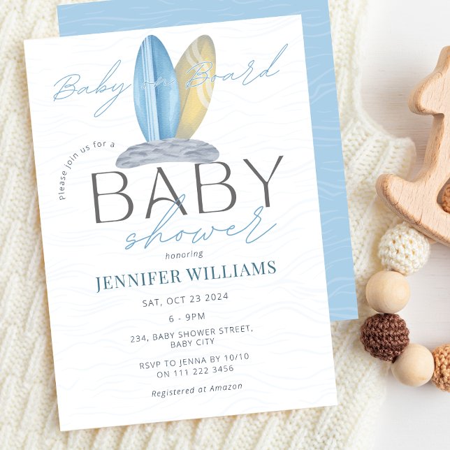 Convites Bebê no Chá de fraldas do oceano Surf Conselho (Baby on Board Surf Ocean Sea Baby Shower Invitation)