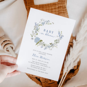 Convites Bebê no Chá de fraldas Floral Azul Bloqueado