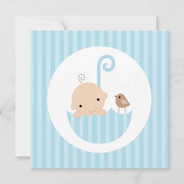 Convites Bebê no Chá de fraldas Guarda-chuvas Azul (Frente)