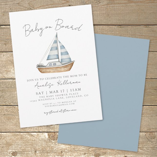 Convites Bebê No Chá de fraldas Náutico Conselho (Baby On Board Nautical Baby Shower Invitation)