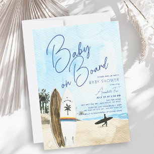 Convites Bebê no Conselho Surfboard Beach Blue Boy Chá de f