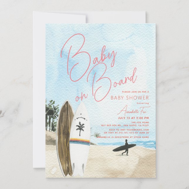 Convites Bebê no Conselho Surfboard Beach Girl Chá de frald (Frente)