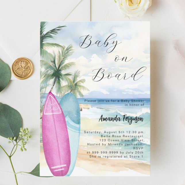 Convites Bebê no surfboard do Conselho, garoto Chá de frald (Criador carregado)