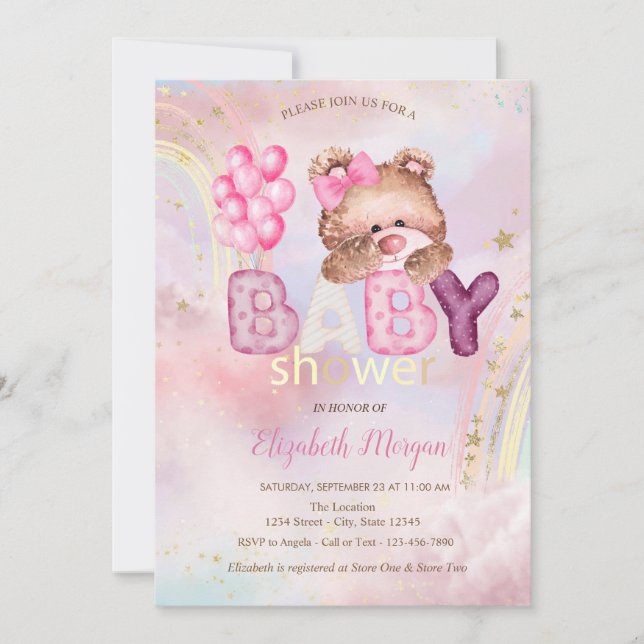 Convites Bebê Nuvem Balões Urso de Pelúcia Chá de Bebê (Frente)