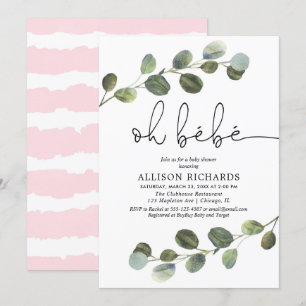 Convites Bebe o tema francês rosa negra branca bebê