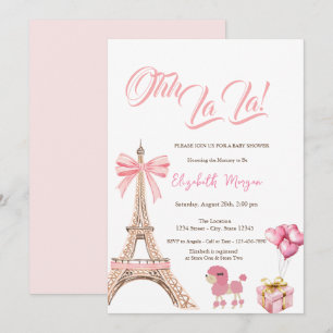 Convites Bebê Olá Torre Eiffel Laço Rosa Presente Poodle