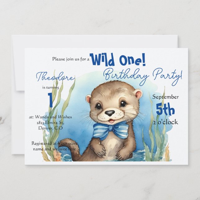 Convites Bebê Otter Wild One Boy Birthday (Frente)