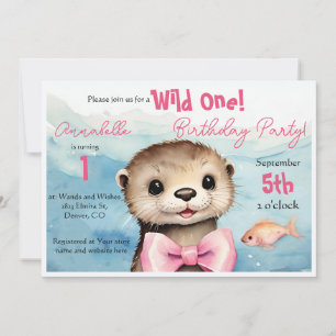 Convites Bebê Otter Wild One Girl Aniversário