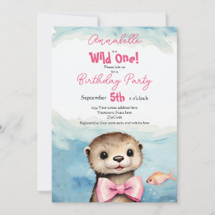 Convites Bebê Otter Wild One Girl Aniversário