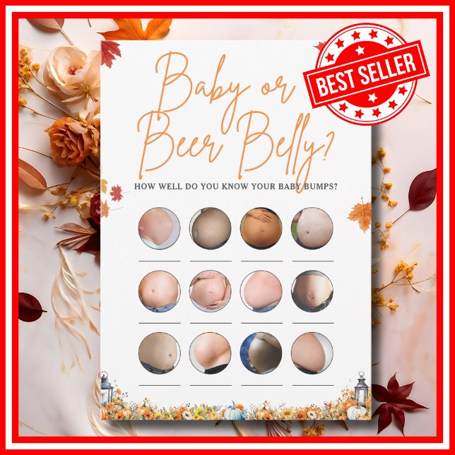 Convites BEBÊ OU CERVEJA Chá de fraldas Jogo pequeno (BABY OR BEER BELLY Easy Baby Shower Game A Little Pumpkin is on the Way Fall Autumn Theme )