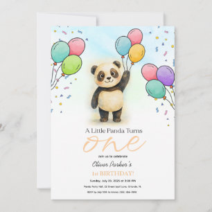 Convites Bebê Panda Fofo Balão Aniversário de 1 Ano Pêssego