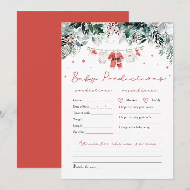 Convites Bebê Papai Noel Vermelho Jogo de Previsão de Bebê  (Frente/Verso)