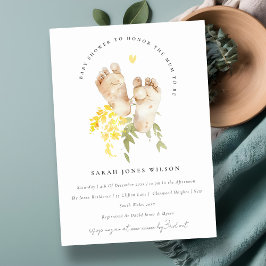 Convites Bebê Pé Amarelo Flora Gênero Chá de fraldas Neutro