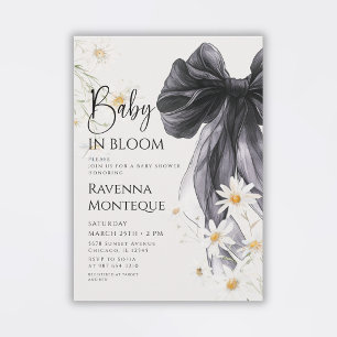 Convites Bebê Préppy em Flor Baby Shower com Laço Preto Dai