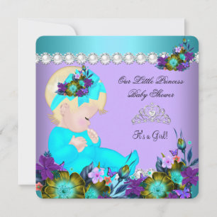 Convites Bebê Princesa Chuveiro Menina Azul Teal Roxo Loira