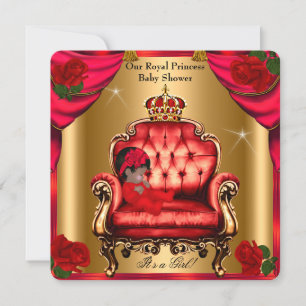 Convites Bebê Princesa Chuveiro Menina Dourado Rosa Vermelh