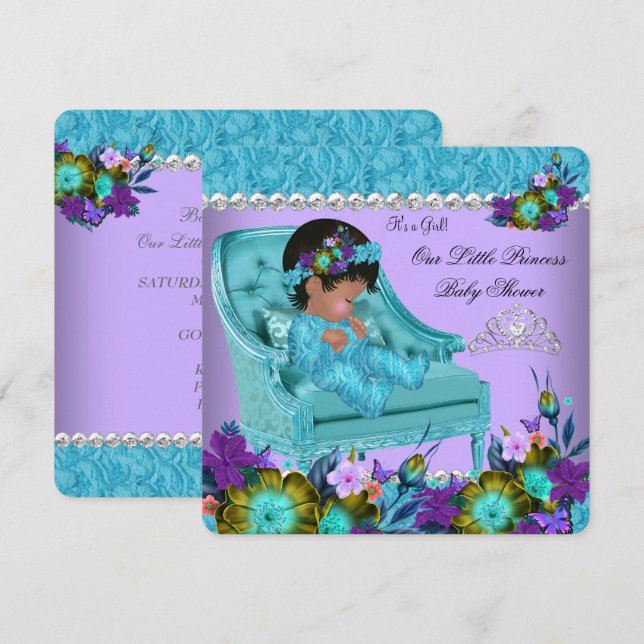 Convites Bebê Princesa Chuveiro Menina Roxo Turquesa Azul C (Frente/Verso)