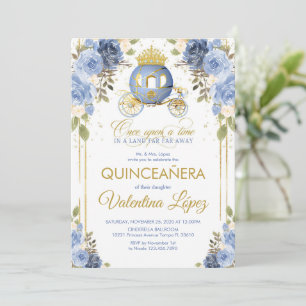 Convites Bebê Quinceañera Azul Floral Cinderela Carruagem