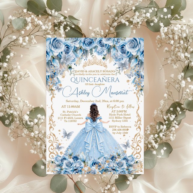 Convites Bebê Real Azul Coroa de Ouro Quinceañera (Criador carregado)