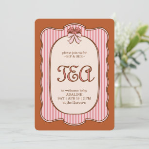 Convites Bebê Recém-Nascido Chá Vintage Rosa e Terracota