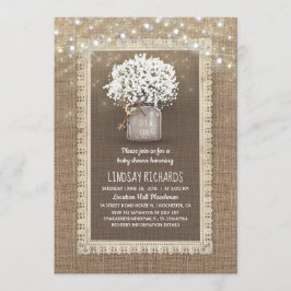 Convites Bebê Respira Mason Jar Rustic Lace Chá de fraldas