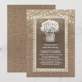 Convites Bebê Respira Mason Jar Rustic Lace Chá de panela