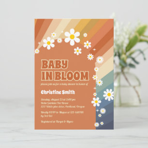 Convites Bebê retrô no Chá de fraldas Bloom Daisy Rainbow