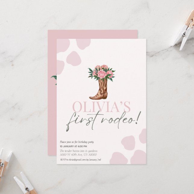 Convites Bebê rodeia de aniversário da vaqueira ocidental (Frente/Verso In Situ)