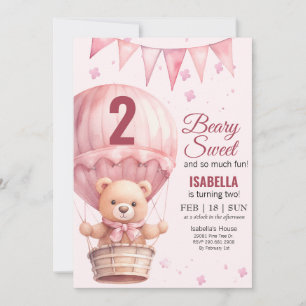 Convites Bebê Rosa Air Ballon Teddy Bear Aniversário