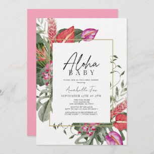 Convites Bebê Rosa-Aloha e Bebê Tropical Vermelho