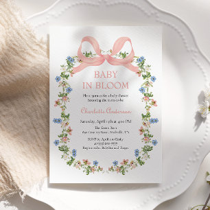 Convites Bebê rosa Arco no Chá de fraldas de sangue