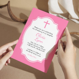 Convites Bebê Rosa Cruzado - Batismo Christening