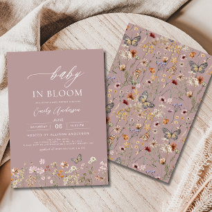 Convites Bebê rosa de flor selvagem em Chá de fraldas de sa