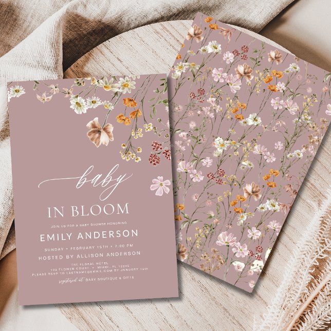 Convites Bebê rosa de flor selvagem em Chá de fraldas de sa (Criador carregado)