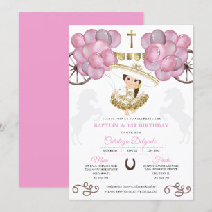 Convites Bebê rosa Dourado e bonito Charra Vestir Balões Ba