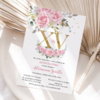 Bebê Rosa Dourado Floral XV Quinceañera Quince 15
