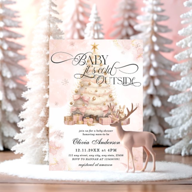 Convites Bebê Rosa Esbranquiçado Está frio fora do Chá de f (Criador carregado)