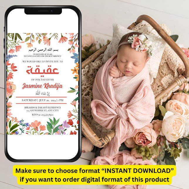 Convites Bebê Rosa Girassol Musculoso Aqiqah Aqeqa (Criador carregado)