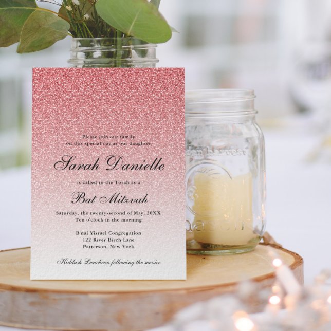Convites Bebê Rosa Glam Bat Mitzvah (Criador carregado)