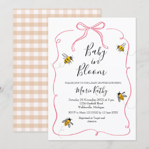 Convites Bebê rosa no Bloom Rustic Bee Daisy Invitation