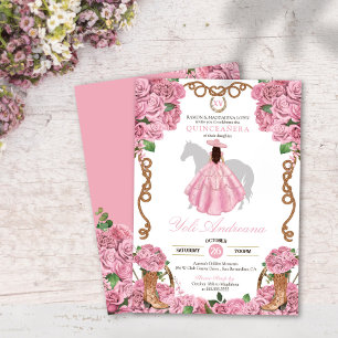 Convites Bebê Rosa Rosa Floral Ocidental Charro Quinceañera