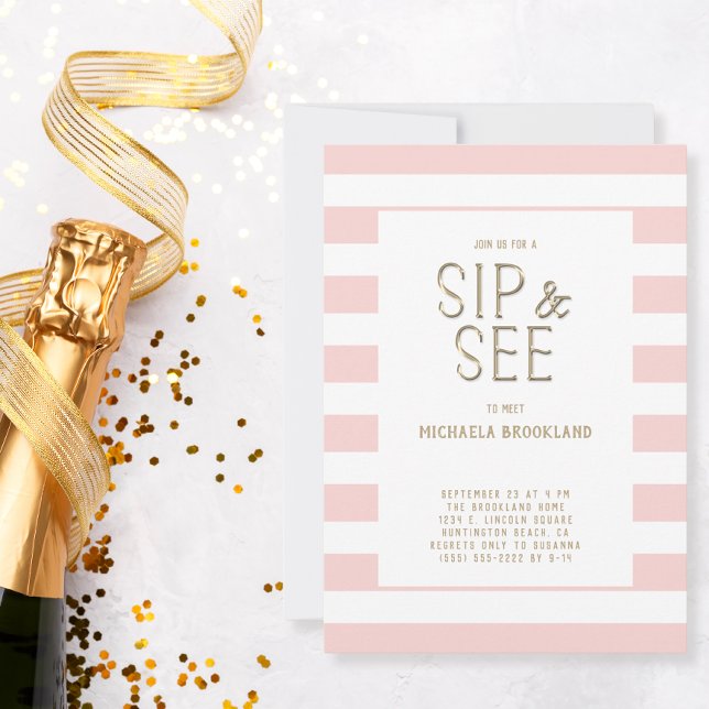 Convites Bebê rosa-rosa-rosa-branca-rosado e risca e veja (Criador carregado)