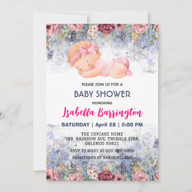 Convites Bebê rosa-rosa Rosa floresce crianças chás de fral (Frente)