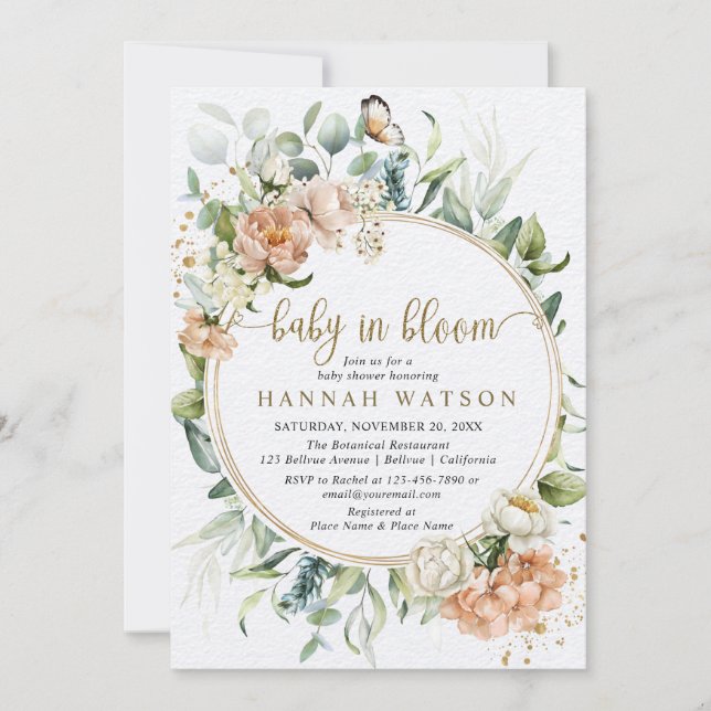 Convites Bebê Rosa Rosa Rosa Rosa Esbranquiçada em Chá de f (Frente)