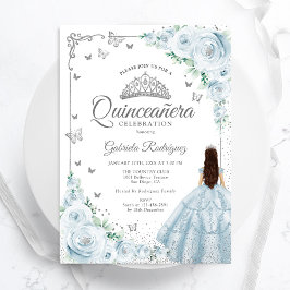 Convites Bebê Rosas de aquarela Silver Quinceanera