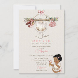 Convites Bebê Roupas Garota Chá de fraldas Marfim Rosa
